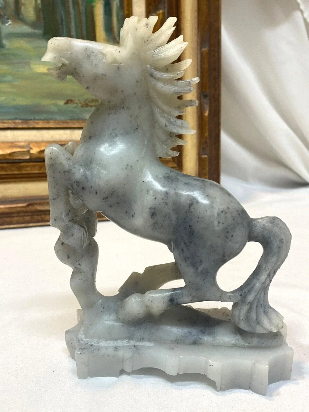 Vintage Chinese Hand Carved Marble Soapstone Horse Sculpture Gorgeous 4.5x7
